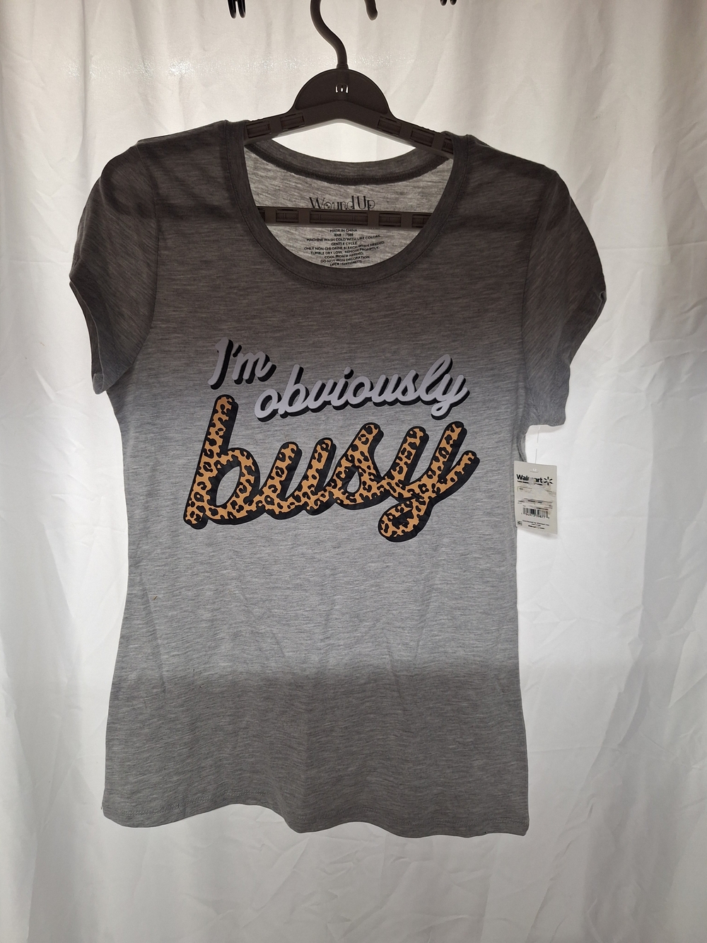 Wound Up Gray 'I'm Obviously Busy' Leopard Script Tee